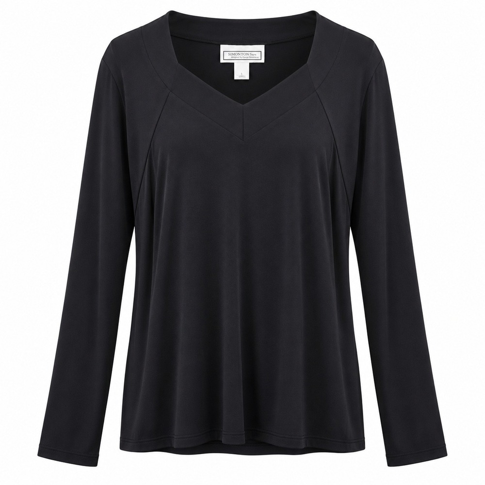 Simonton Says V-Neck Top Womens Large Black Excellent Long Sleeve Stretch Jersey
